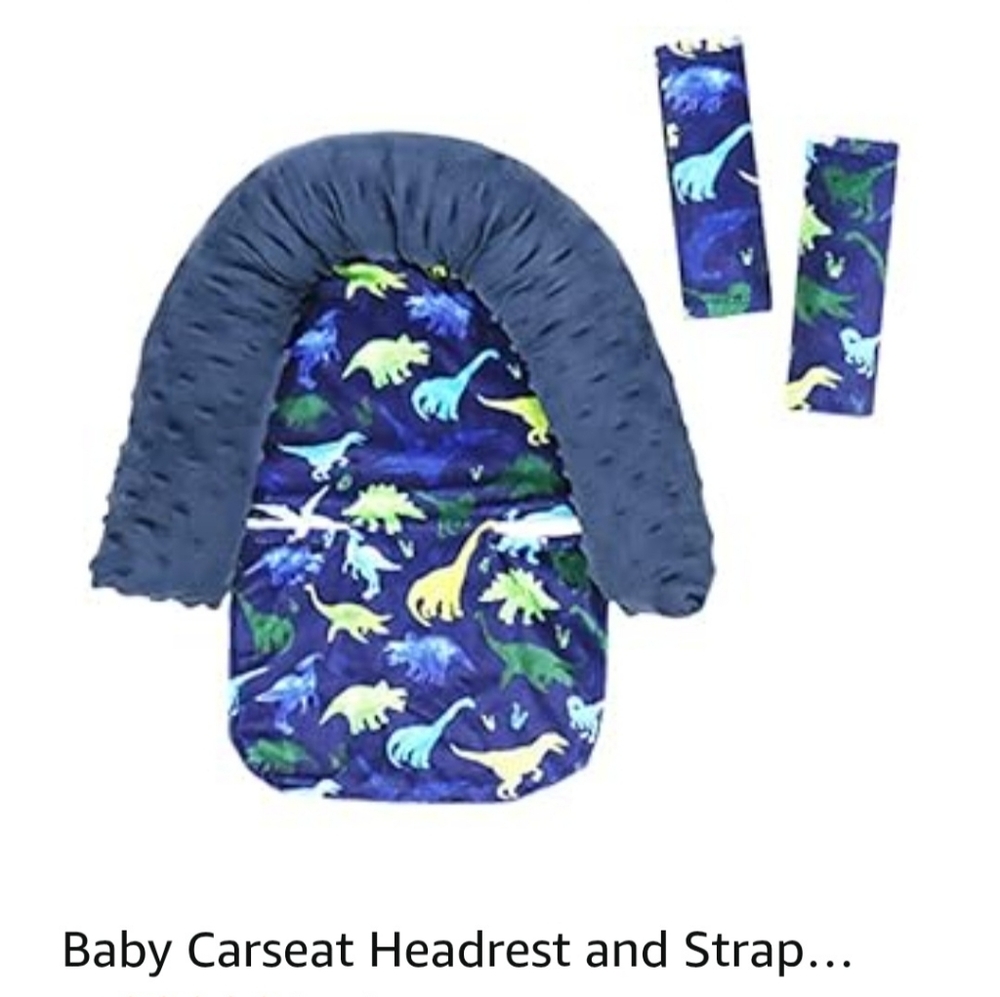 Dinosaur Print Baby Car Seat Headrest and Strap Covers